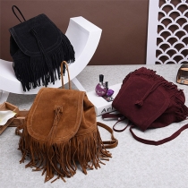 Sweet Style Solid Color Tassel Backpack For Women