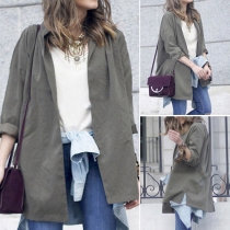 Fashion Solid Color Long Sleeve Side Slit Trench Coat with Waist Strap