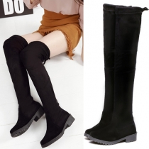 Fashion Solid Color Round Toe High-heeled Over The Knee Boots