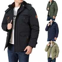 Casual Style Solid Color Long Sleeve Hooded Warm Padded Coat For Men