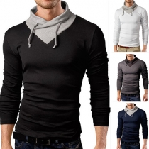 Casual Style Contrast Color Long Sleeve Slim Fit Men's T-shirt