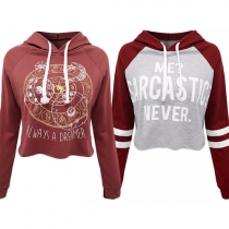 Casual Style Letters Printed Hooded Long Sleeve Women's Crop Sweatshirt