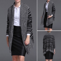 Fashion Long Sleeve Striped Relaxed Knit Sweater Cardigan