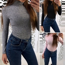 Fashion Solid Color Turtleneck Long Sleeve Slim Fit T-shirt