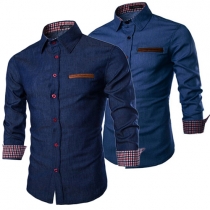 Fashion Solid Color Lapel Long Sleeve Single-breasted Men's Shirt