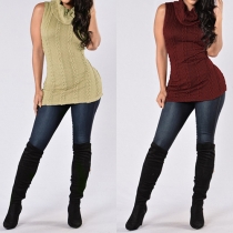 Sexy Solid Color Turtleneck Sleeveless Knit Sweater