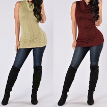 Sexy Solid Color Turtleneck Sleeveless Knit Sweater