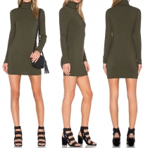 Sexy Solid Color Long Sleeve Turtleneck Slim-fitting Knit Dress