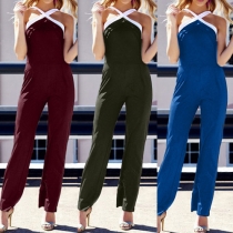 Sexy Front Crossover Backless Sleeveless Slim Fit Sling Jumpsuit