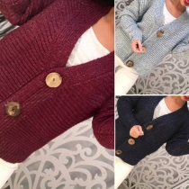 Stylish Solid Color Single-breasted V-neck Long Sleeve Sweater