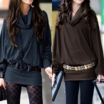Trendy Solid Color Draped Collar Long Sleeve Relaxed Tops