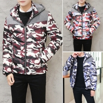 Fashion Camouflage Printed Hooded Long Sleeve Front Zipper Men's Padded Coat