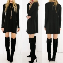Casual Style Solid Color Round Neck Long Sleeve Relaxed Dress