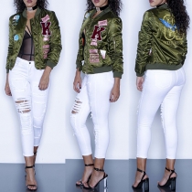 Fashion Printed Front Zipper Long Sleeve Women's Jacket