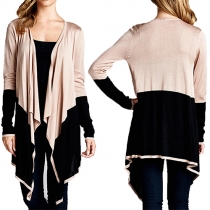 Fashion Contrast Color Long Sleeve Irregular Hemline Cardigan