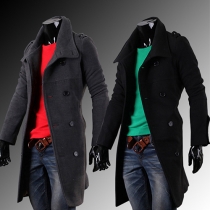 Fashion Solid Color Long Sleeve Lapel Double-breasted Back Slit Men's Woolen Coat
