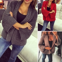 Stylish Solid Color Long Sleeve Loose-fitting Knit Sweater Cardigan