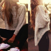 Trendy Solid Color Round Neck Long Sleeve High-low Hemline Relaxed Knit Sweater