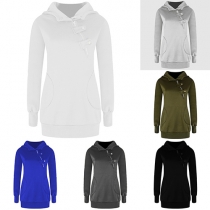 Casual Style Solid Color Oblique Zipper Long Sleeve Hooded Women's Sweatshirt