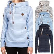 Stylish Long Sleeve Hooded Striped Sweatshirt For Women