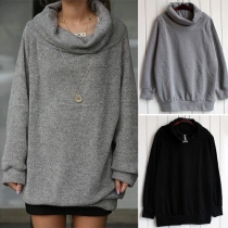 Fashion Solid Color Pile Collar Long Sleeve Loose-fitting Sweatshirt For Women