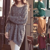 Fashion Solid Color Round Neck Long Sleeve Loose-fitting Knit Sweater