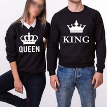 Casual Style Crown Letters Printed Round Neck Long Sleeve Couple Sweatshirts
