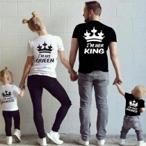 Casual Style Crown Letters Printed Short Sleeve Round Neck Parent-child T-shirts