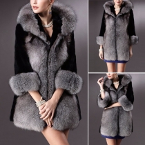 Fashion Fur Collar Long Sleeve Hooded Warm Coat For Women (Size falls small)