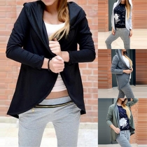 Casual Style Solid Color Long Sleeve Hooded Irregular Cardigan