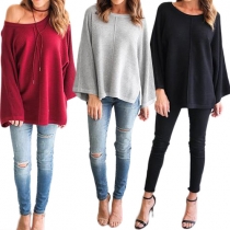 Stylish Solid Color Round Neck Long Sleeve Relaxed Knit Sweater