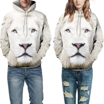 Creative Style Lion Printed Long Sleeve Hooded Sweatshirt