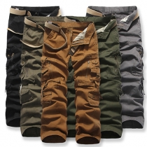 Casual Style Solid Color Zip Fly Multi-Pocket Men's Pants