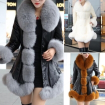 Trendy Long Sleeve Artificial Fur Collar Slim-fitting PU Overcoat