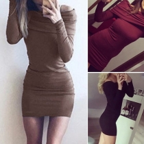 Sexy Solid Color Off Shoulder Long Sleeve Slim Fit Dress