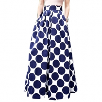 Fashion Dots Printed Gathered Waist Maxi Skirt