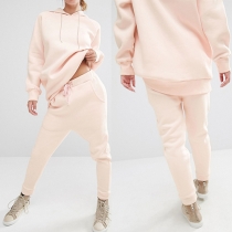 Casual Style Solid Color Long Sleeve Hooded Sweatshirt + Pants Two-piece Set