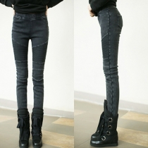 Fashion Solid Color Crinkle Skinny Pants For Women