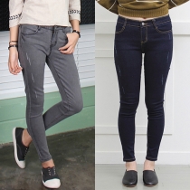 Casual Style Solid Color Frayed Skinny Women's Jeans