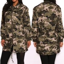 Fashion Front Zipper Long Sleeve Camouflage Coat
