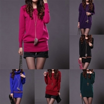 Stylish Solid Color Turtleneck/Round Neck Long Sleeve Knit Sweater