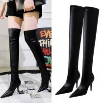 Fashion Solid Color Pointed Toe High-heeled Over The Knee Boots