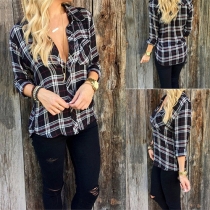 Fashion Single-breasted Lapel Long Sleeve Lattice Blouse For Women