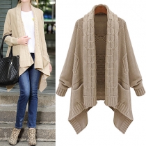 Fashion Solid Color Long Sleeve Irregular Hemline Knit Sweater Cardigan