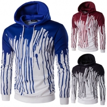 Trendy Ink Printed Long Sleeve Drawstring Hooded Men's Sweatshirt