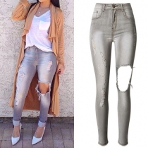 Fashion Zip Fly High Waist Ripped Skinny Jeans For Women