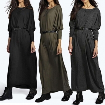 Casual Style Solid Color Round Neck Bat Sleeve Maxi Dress