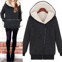 Trendy Oblique Zipper Long Sleeve Hooded Women's Warm Padded Coat