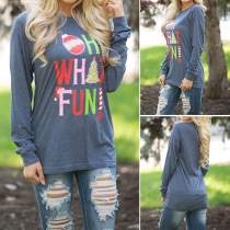 Casual Style Letters Printed Long Sleeve Round Neck Tops