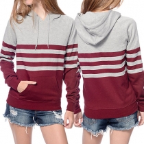 Casual Style Front Pocket Striped Spliced Long Sleeve Hooded Sweatshirt